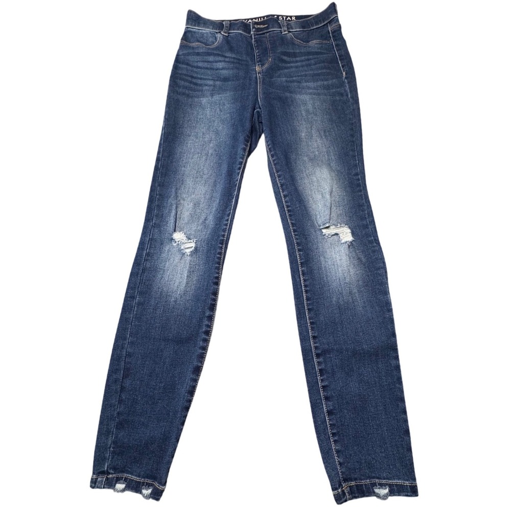 Vanilla Star Jeans Womens S High Rise Pull On Distressed Skinny Blue Y2K Boho